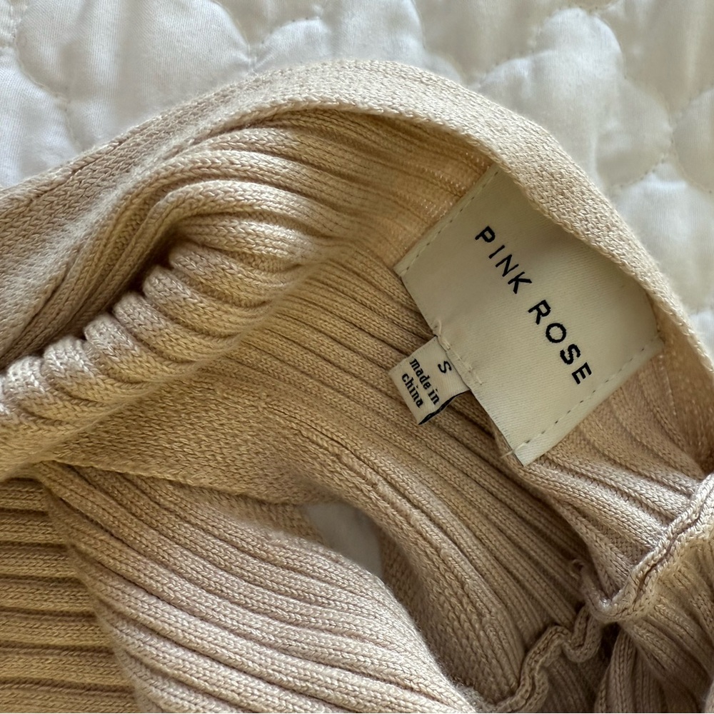 Tan Ribbed Sheath Dress Mock Neck - Picture 6 of 9